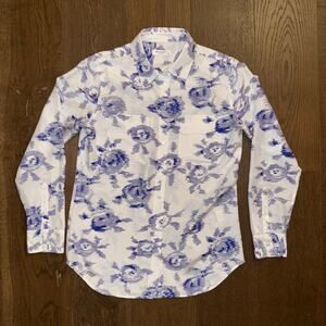 Equipment Silk Long sleeve Button-up Shirt White with Blue Floral Size S